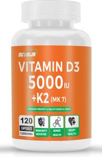 NutriJa Vitamin D3 5000iu + K2 100mcg as MK7 Supplement Sourced from Lichen