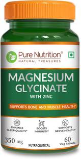 Pure Nutrition Magnesium Glycinate with Zinc for Bone, Muscle Nerve Health & Period Cramps