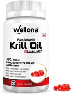 Wellona Antarctic Krill Oil Softgels 500mg Enriched with Omega-3, EPA, DHA & Astaxanthin