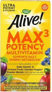 Nature's Way Alive! Max3 Potency Multivitamin, No Added Iron, 90 Tablets