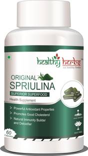healthy herbs Spriulina Capsule 100% Orgainc with 64% protein (Superfood) - For Men & Women