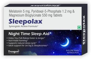 Trexgen SLEEPOLAX Night Time Sleep Aid, Jet Lag Melatonin, Mag. bisglycinate & B6(30Tab)