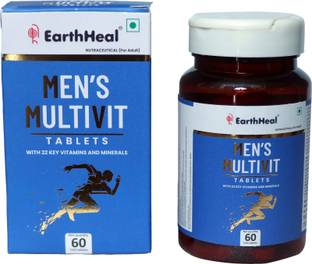 EarthHeal Multivitamin For Men With Omega 3, Zinc, Vitamin C,B,D2 & Antioxidant-60 Tablets