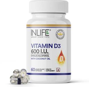 INLIFE Vitamin D3 600 IU Cholecalciferol Supplement - 60 Liquid Filled Capsules