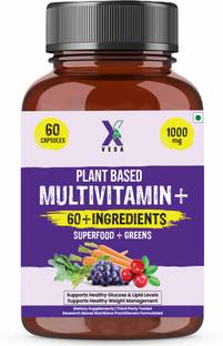 X Veda Multivitamin 60+, B1,B2,B3,B5,B6,B7,B9,B12, A, C, D, E, K, Calcium, and More