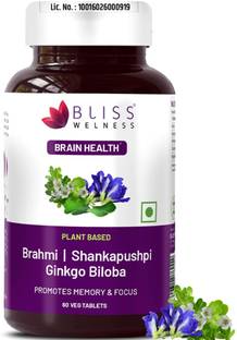 Bliss Welness Brain Booster,Brahmi Shankpushpi Ginkgo Biloba | Memory Mind Focus supplement