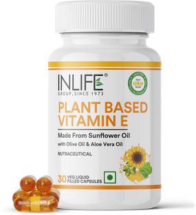 INLIFE Plant Based Natural Vitamin E Capsules for Face and Hair, Glowing Skin