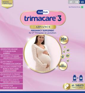 Plus Plus Lifesciences LLP Trimacare 3 Prenatal Vitamins For Pregnancy Bowel Regulator Iron,Vegan DHA, PC-1