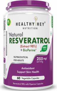 HealthyHey Nutrition Resveratrol Extract 98% Plus BioPerine for Absorption, 60 Vegetable Capsules