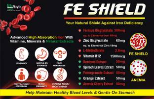 LIFE STYLE STUDIO FE SHIELD Iron Tablets Advanced High absorbed Iron with Vitamins, Minerals