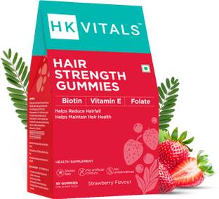 HEALTHKART HK Vitals Hair Strength Gummies, 10000 mcg Biotin with Zinc, Vegan, Strawberry