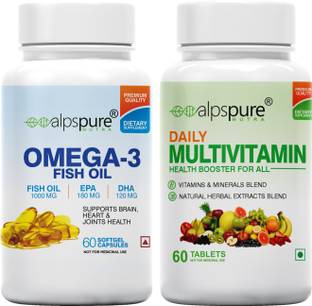 ALPSPURE (Combo) Daily Multivitamin 60 Tablets & Omega 3 Fish Oil 60 Softgel Capsules