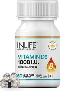 INLIFE Vitamin D3 Cholecalciferol Supplement for Men Women 1000 IU - Liquid Filled Capsules