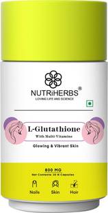 Nutriherbs L-Glutathione Capsule with Vitamin C | for Glowing & Youthful Skin, Hair, Nails
