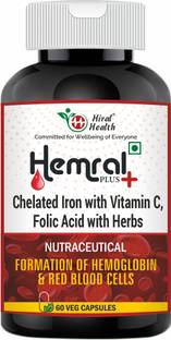Hiral Health Hemral Plus - Iron, Folic Acid with Vitamin C, B12-Stamina & Immunity Booster