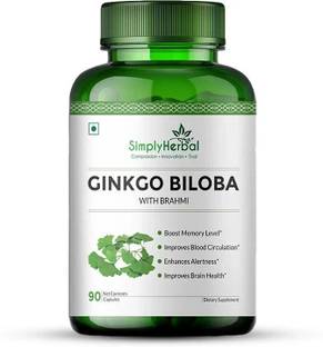 Simply Herbal Ginkgo Biloba with Brahmi 500mg for Healthy Brain Functions & Blood Circulation
