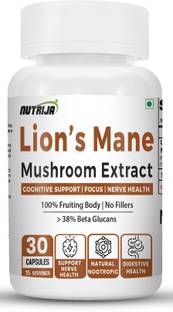NutriJa Lion's Mane Mushroom Extract 1000mg Capsules Std. to Contains >38% Beta Glucans