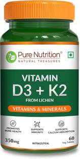 Pure Nutrition Vitamin D3 + K2 l Vitamin D3 600IU for Bone & Joint Health