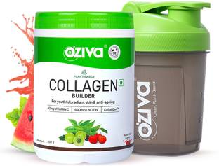 OZiva Plant Based Collagen Builder for Men-Women,Biotin,Vitamin C, Watermelon + Sipper