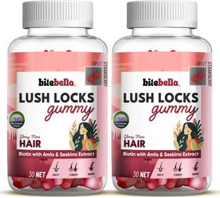 bitebella Lush Locks Biotin Hair Gummies | Sesbina, Amla & Grape seed | No Added Sugar