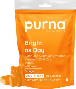 Purna Gummies Vitamin C Orange & Zinc for Adults & Kids, Immunity Boost, Skincare, Veg Gummy
