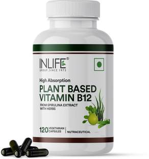 INLIFE Plant Based B12 Supplements - Boost Energy, Nervous System Support Veg Capsules