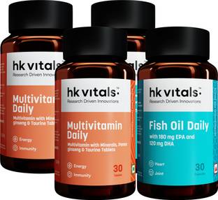 HEALTHKART HK Vitals Multivitamin + Fish Oil (30N + 30N), Pack of 2, 2 Piece(s)/Pack