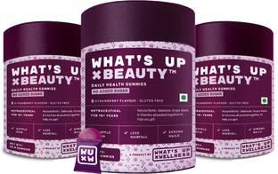 What's Up Wellness Natural Biotin Gummies for Healthy Hair, Skin & Nails No Added Sugar (Pack of 3)