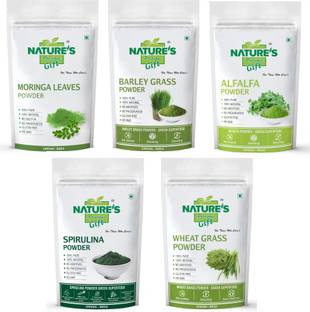 Nature's Precious Gift Moringa , Spirulina , Barley Grass, Wheat Grass & Alfalfa Powder - 100 GM Each
