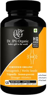 Dr. JPG Organic Methi capsules 500mg, 120 Veg. / Fenugreek Capsules/INDIA Organic Certified.