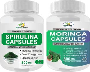 Fitness Prime Detox Combo of Spirulina & Moringa Extract-800 Mg Capsules Each