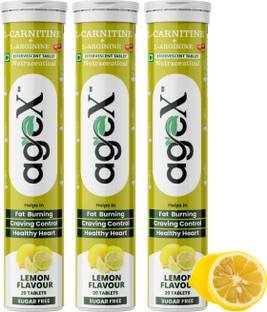 AGE-X L-Carnitine 500mg + L-Arginine 3000mg Effervescent Tablet | Sugar-Free | Lemon