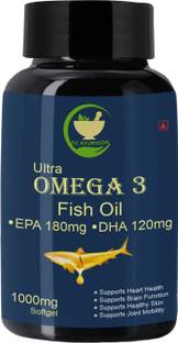 FIJ AYURVEDA Ultra Omega 3 Fish Oil Fatty Acid (180 mg EPA & 120 mg DHA) – 1000mg 60 Softgel