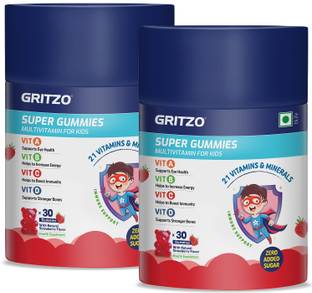 Gritzo Super Gummies, Multivitamin for Kids, 21 Vitamins & Minerals, Natural Strawberry