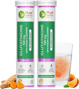 Pure Nutrition Glutathione 500mg + Vitamin C & Saffron | Skin Glow & Radiance 15 Effervescent
