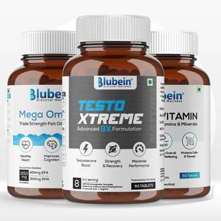Blubein Total wellness Trio PRO Omega 3 fish oil, KSM-66 Ashwagandha, Multivitamin Combo
