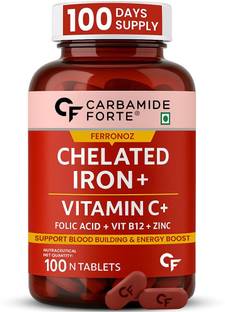 CARBAMIDE FORTE Chelated Iron Tablets for Women & Men with Vitamin C, Folic Acid Iron Supplement