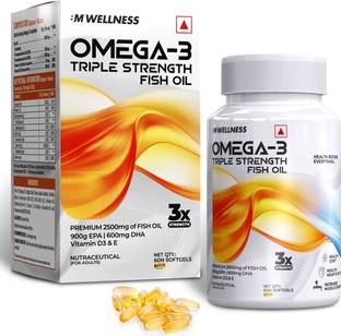 BM WELLNESS Omega 3 Fish Oil Triple Strength | Premium 2500 mg Fish Oil with Vitamin D & E