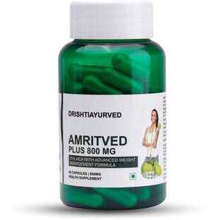 Drishti Ayurved Amrit ved Plus Garcinia Cambogia (70% HCA) | Natural Fat Burner - 800Mg Veg Caps