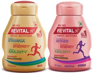 Revital H Multivitamin For Men+Women With Natural Ginseng, 10 Vit & 9 Min (30Tab + 30Cap)