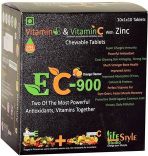 LIFE STYLE STUDIO EC900 Tablets Vitamin C , Vitamin E and Zinc ,Sugar Free, Orange Flavour Chewabl