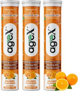 AGE-X Vitamin C 80mg + Zinc 10mg Effervescent | Immunity & Skin | Orange