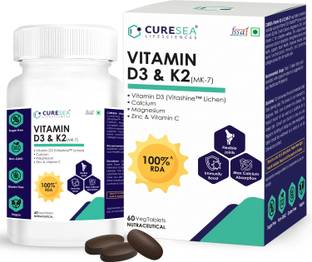 CURESEA LIFESCIENCES Vegan Vitamin D3 (Lichen) & K2 (MK-7) with Calcium, Magnesium, Zinc & Vit C