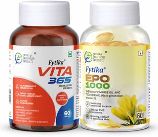 FYTIKA Vita 365, 3 in 1 Multivitamin-60 Tabs + EPO 1000 Evening Primrose Oil-60 Softgel