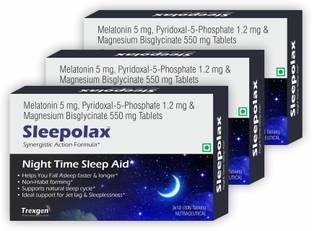 Trexgen SLEEPOLAX Night Time Sleep Aid, Jet Lag Melatonin, Mag. bisglycinate & B6(30Tab)