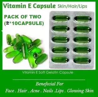 DOUBLE LIPS VITAMIN E CAPSULES 400 I.U VITAMIN FOR HAIR REGROWTH 10 CAPSULES PACK OF 2
