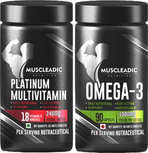 MUSCLEADIC Omega3 Fish Oil 1000mg Plus Multivitamins for Healthy Heart Brain Bon Joint Care