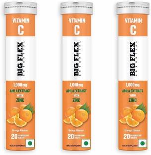 Bigflex Vitamin-C 1000mg Natural Amla Extract + 10mg Zinc effervescent Orange Flavour