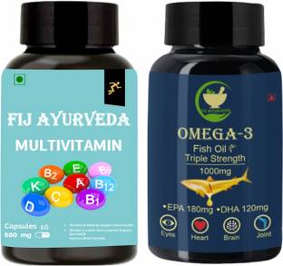 FIJ AYURVEDA Multivitamin Capsule with Triple Strength Omega 3 Softgel 1000mg –Combo Pack
