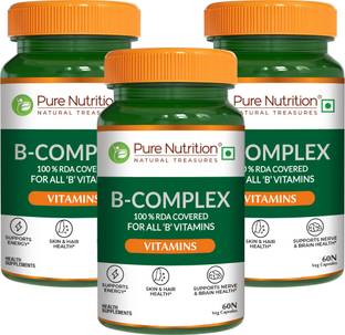 Pure Nutrition Vitamin B-Complex - 100% RDA for B Vitamins(B1, B2, B3, B5, B6, B7, B9 & B12)